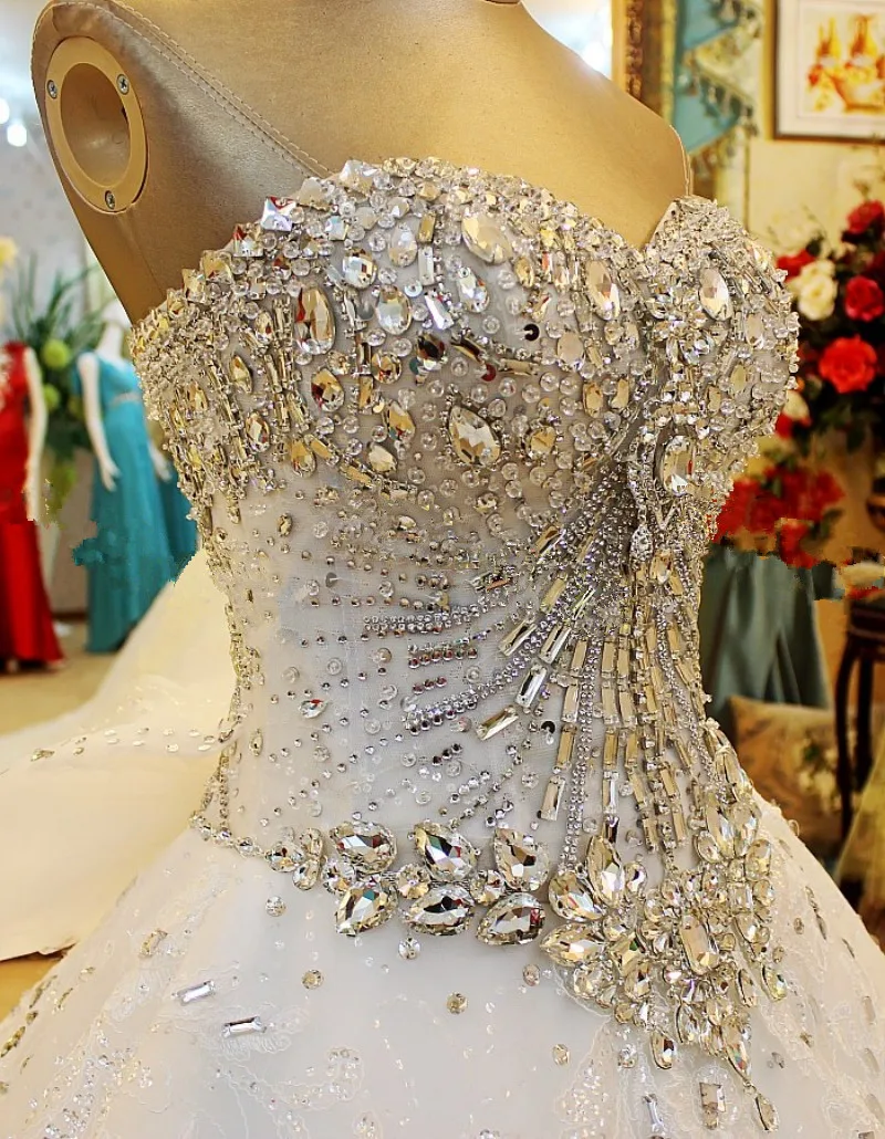 Длинное бальное платье на заказ, милое, милое, с большим шлейфом, роскошное, хрустальное, мусульманское, свадебное платье, свадебные платья QB09