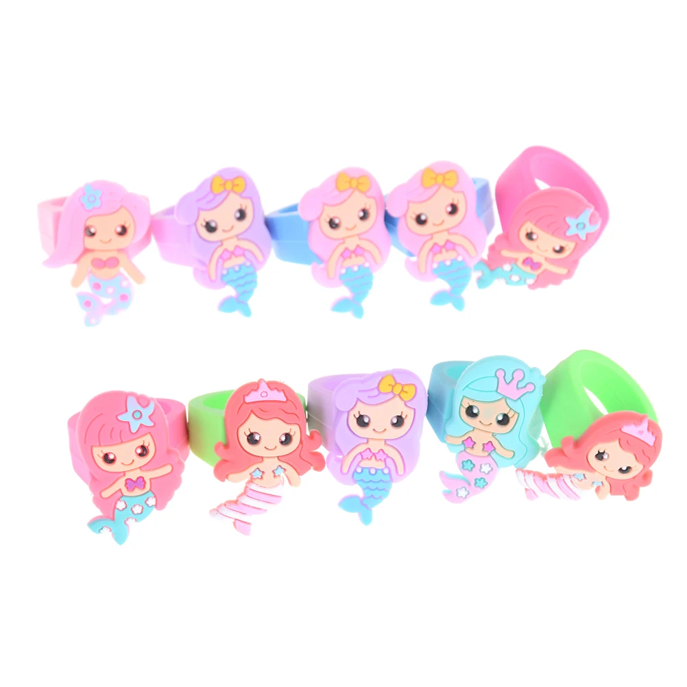 

Cartoon Mermaid Ring For Girls Kids Promotional Gifts Children Finger Toy Silicone Rings Soft PVC Red Pink Blue