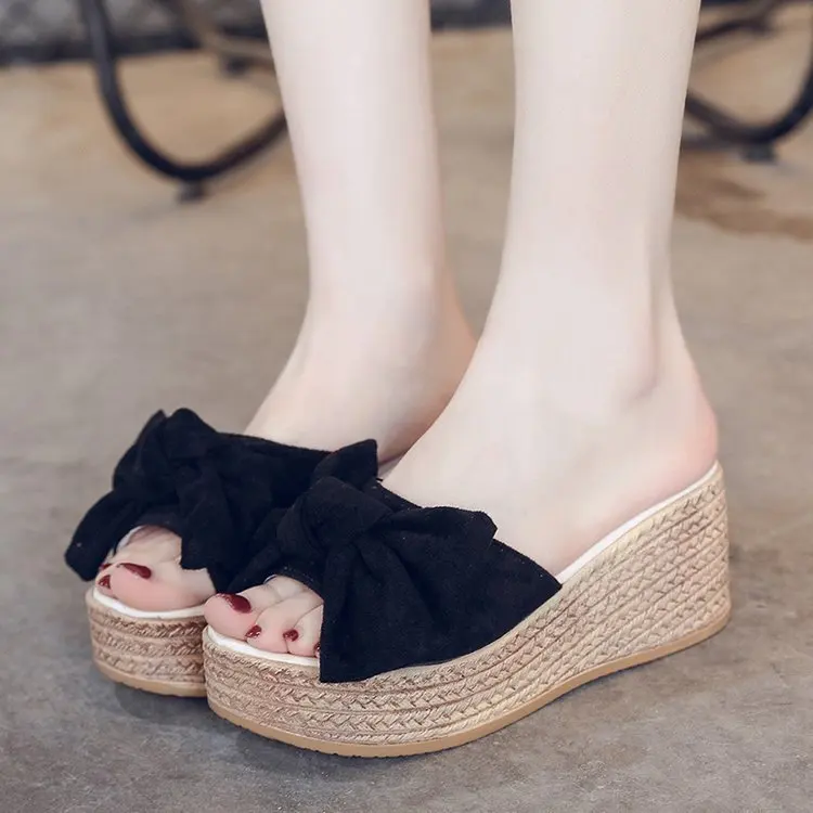 

Thick-soled sandals wedges women's fashion summer new slippers outside wearing high-heeled sandals muffin bottom bow