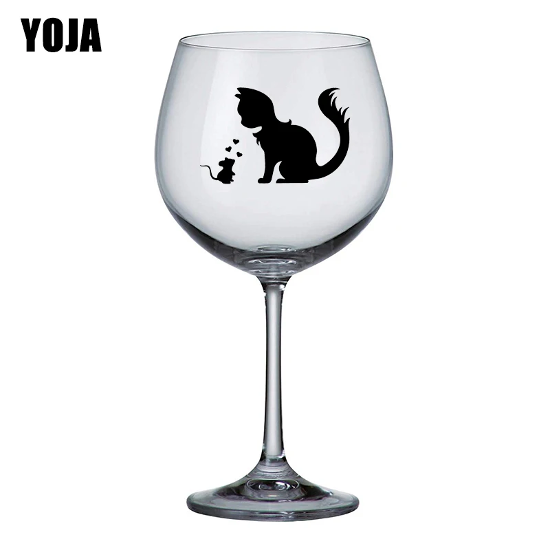 

YOJA 6.8X4.4CM 6pcs CUTE CAT & MOUSE Cartoon Home Room Wall Decal Fashion Wine Glass Sticker G1-0244