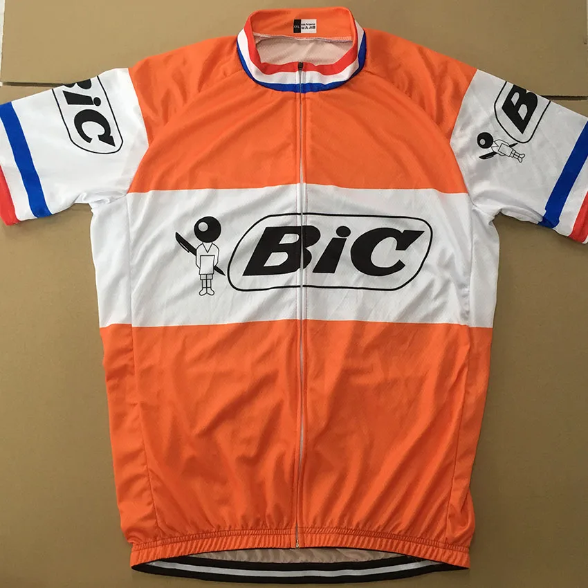 Retro Pro Orange BIC Men Cycling Jersey Short Sleeve Summer Breathable