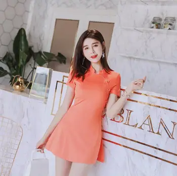 

Cheongsam Mujer Two Piece Set Women Eleant Outfits Short Dress + Shorts 2 Piece Set