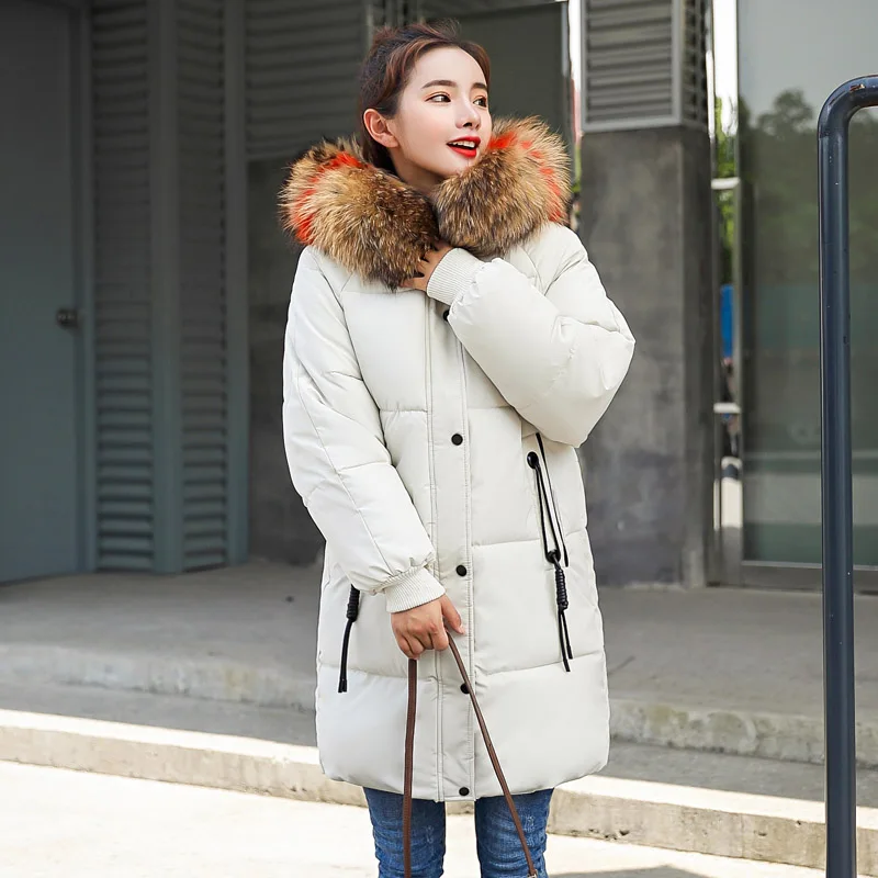 Модная зимняя куртка и пальто для женщин с меховым капюшоном, длинное женское пальто, верхняя одежда высокого качества, Женская парка - Цвет: Бежевый