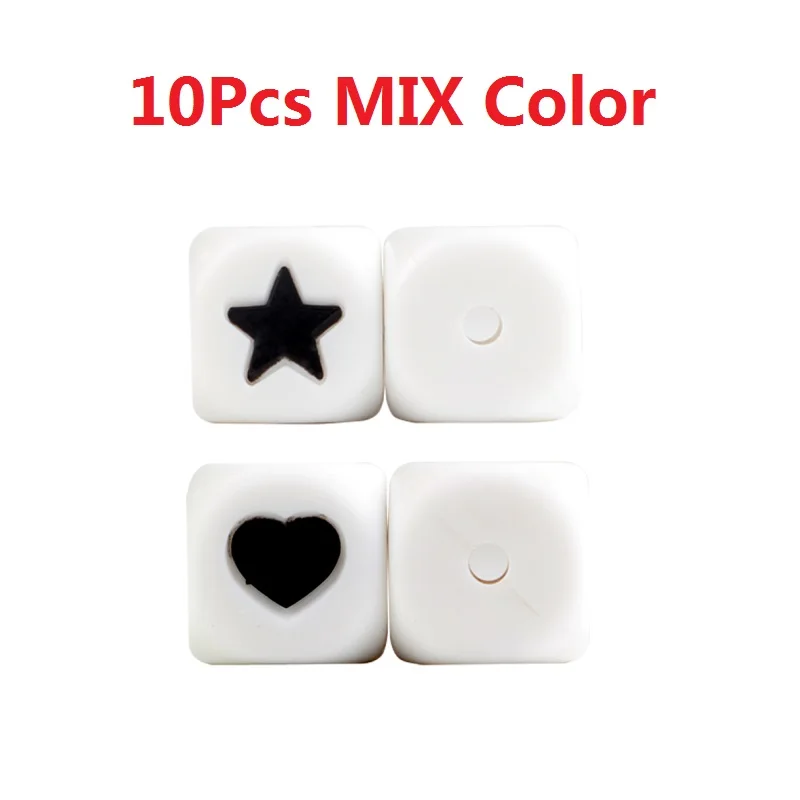 Joepada 10Pcs Silicone Beads Heart Star 12mm Letter Beads Teething Baby Teether Pacifier Chain Toys DIY Necklace Loose Beads - Цвет: KAT046 MIX color