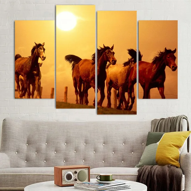 Farm Wall Art 4 piece framed hd printed canvas painting horses sunset farm wall Farm Wall Art 4 piece framed hd printed canvas painting horses sunset farm wall