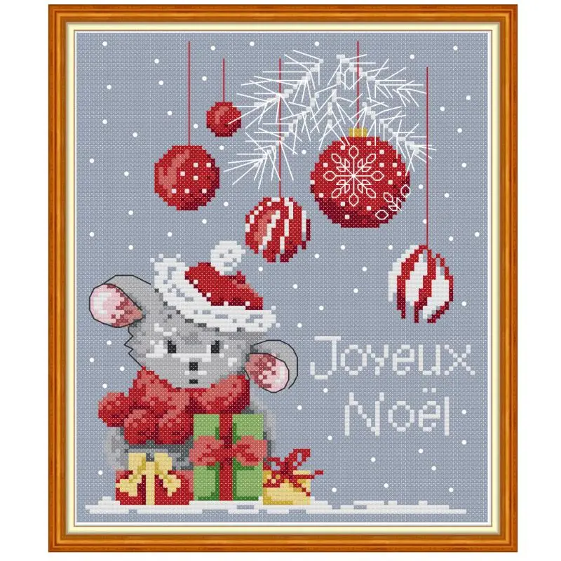 

Christmas Mouse DIY Handmade Needlework Counted 14CT Printed Cross Stitch Embroidery Kit Set Home Decoration