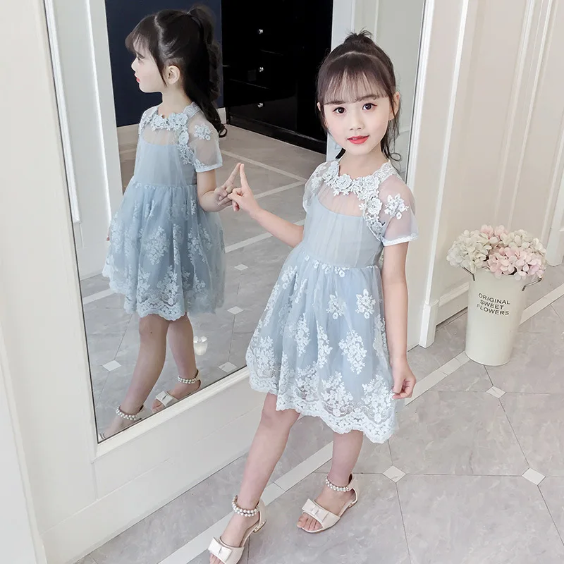 

Girls dress Robe fille Girl chiffon dresses 2019 summer princess dress Roupas infantis menina Short-sleeved lace one-piece