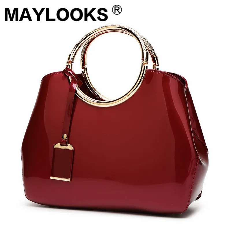 

Red bride bag 2019 new fashion bright patent leather handbags handbags wild shoulder bag M-729