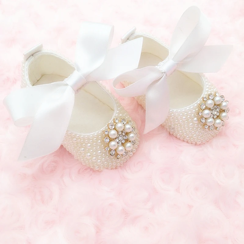 

Birthday gift Sparkle pearl baptis princess rhinestone baby Shoes handmade baby toddler bling First Walkers baby girl shoes