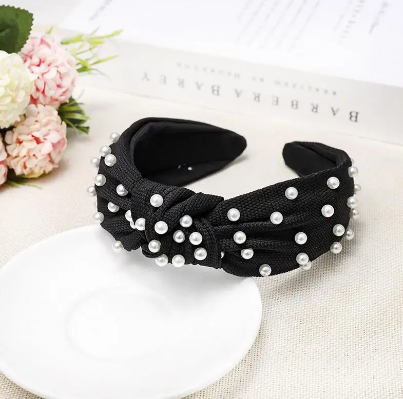 New Fashion Girls Headband Pearls Inlay Solid Hair Band Women High Quality Turban Autumn Headwear Hair Accessories Wholesale bride headband Hair Accessories