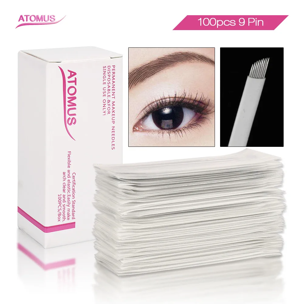 Иглы для микроблейдинга Tebore белые 9 контактов Laminas Para Tebori Micro Blading татуаж бровей Agulha De Tatuagem затенение