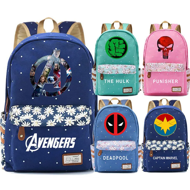 

Hot Wonder Woman Deadpool Flowers Dot Boy Girl School bag Women Bagpack Teenagers Schoolbags Canvas Lady Femme Backpack