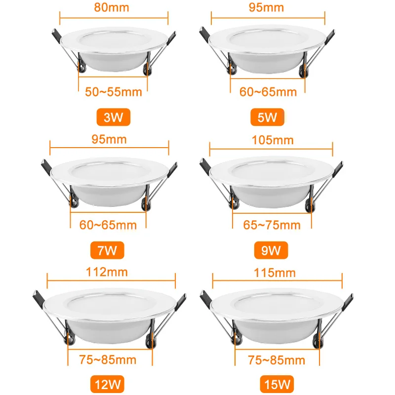 Светодиодный светильник 3 Вт, 5 Вт, 7 Вт, 9 Вт, 12 Вт, 15 Вт, встраиваемый круглый светодиодный светильник, 220 В, 230 В, 240 в, внутреннее освещение, теплый белый, холодный белый