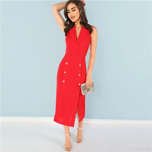 red sleeveless blazer dress