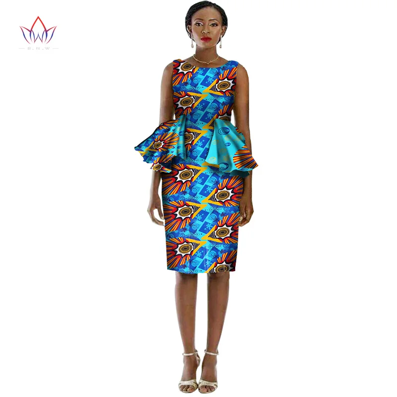 2018 Summer african dresses for women design o neck print natural knee ...