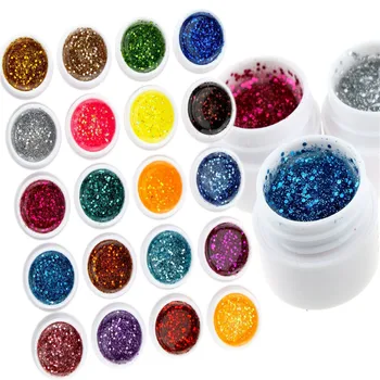 

New 12 Pots Mix Colors Glitter UV Gel Builder Glue For Nail Art Tips Manicure Decor