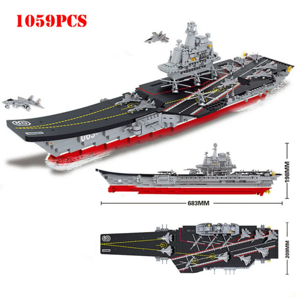 

1059+PCS Military Ship Building Blocks Toys Compatible Technic Weapon Aircraft Helicopters Carrier Bricks Toys For Kids