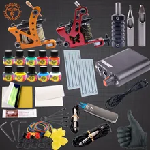 Полный комплект татуировки 2 набор тату-машинок 10 цветов набор чернил татуировки черный блок питания, ИГЛЫ Перманентный макияж Набор Татуировок