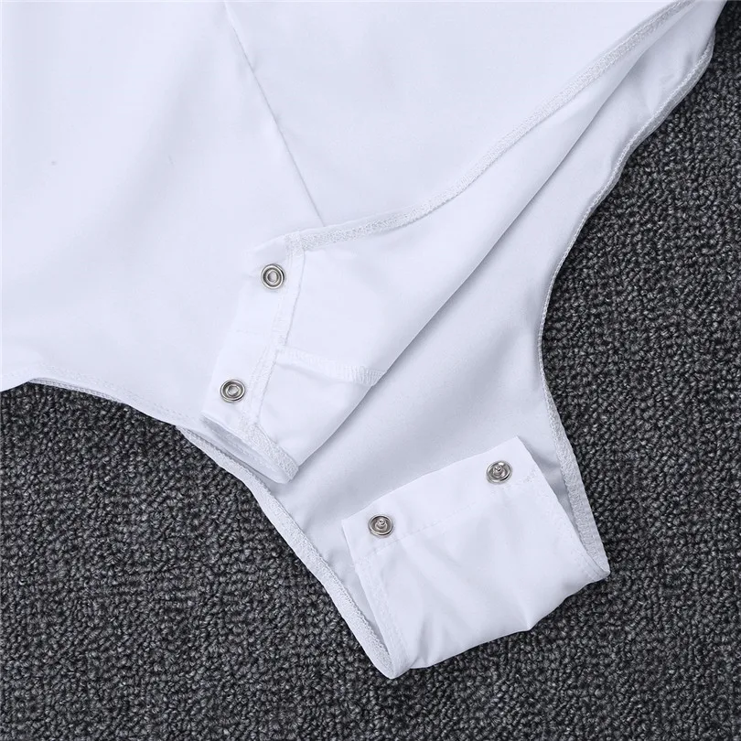 iEFiEL Mens Long Sleeve Zipper Solid Color Latin Modern Dance Shirt with Bowtie One-piece Romper Shirt Male White Tuxedo dress shirts
