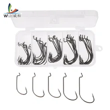 50 шт./лот, черный Высокоуглеродистый стальной никелевый крючок, 1-2#1/0-3/0# рыболовный крючок, пластиковые коробки для снастей