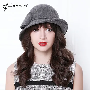 

Autumn Winter Noble Elegant Girls Fashion Felt Cap Ladies Bucket Hats Women Wool Bow Fedora Hat