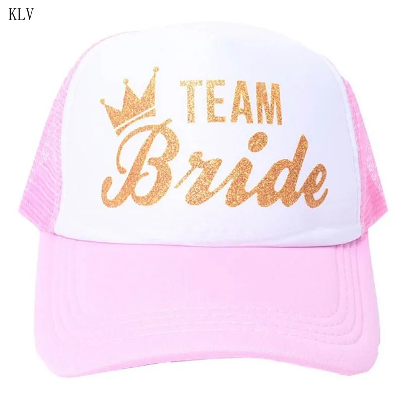 

Women Wedding Shower Cotton Mesh Baseball Cap Team Bride Gold Crown Bachelorette Party Snapback Bridal Trucker Hat Adjustable