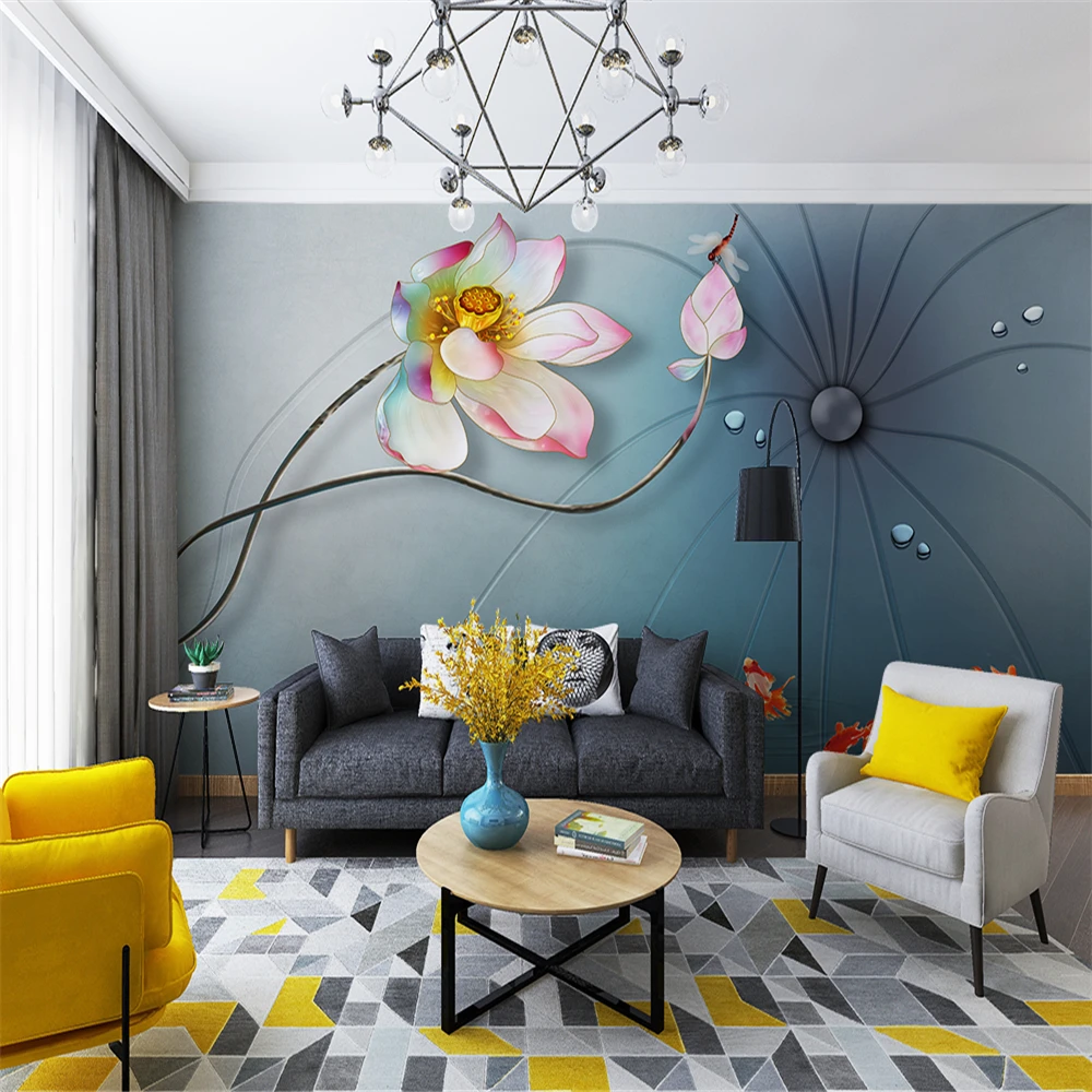 Custom 3d wallpaper new Chinese style lotus and lotus leaf TV background wall - silk waterproof material Custom 3d wallpaper new Chinese style lotus and lotus leaf TV background wall - silk waterproof material