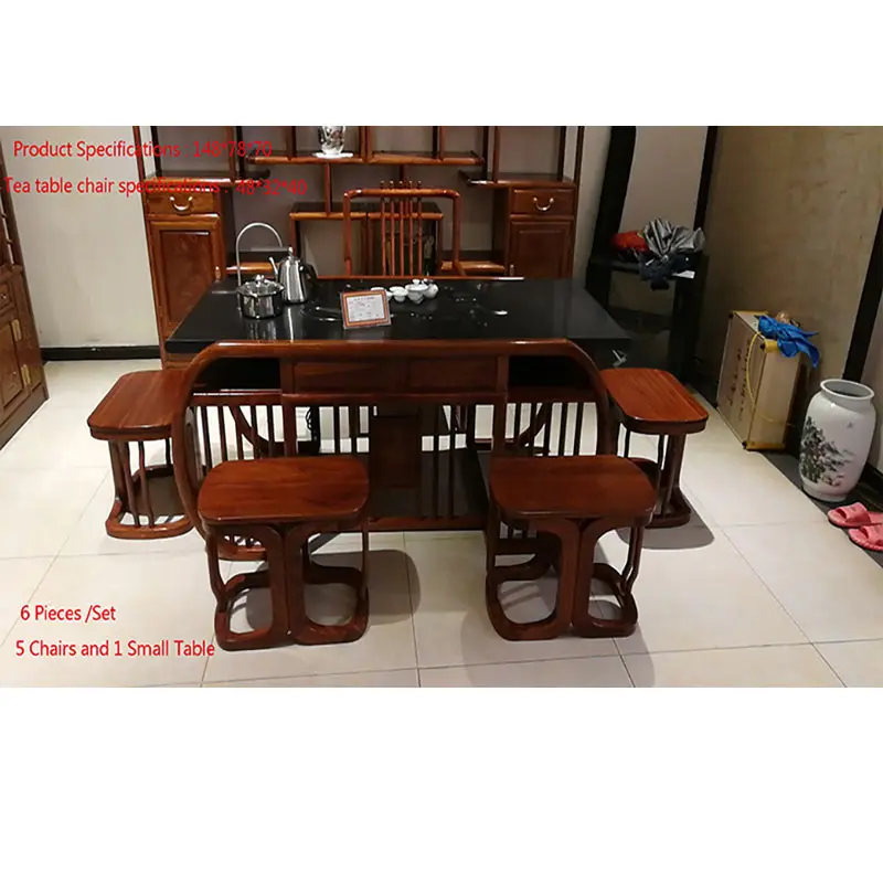Antique Handmade Hedgehog Wood Chairs Tea Table 6 Pieces/ Set Rosewood Living Room Furniture Classical Ruyi Solid Wood Tea Desk