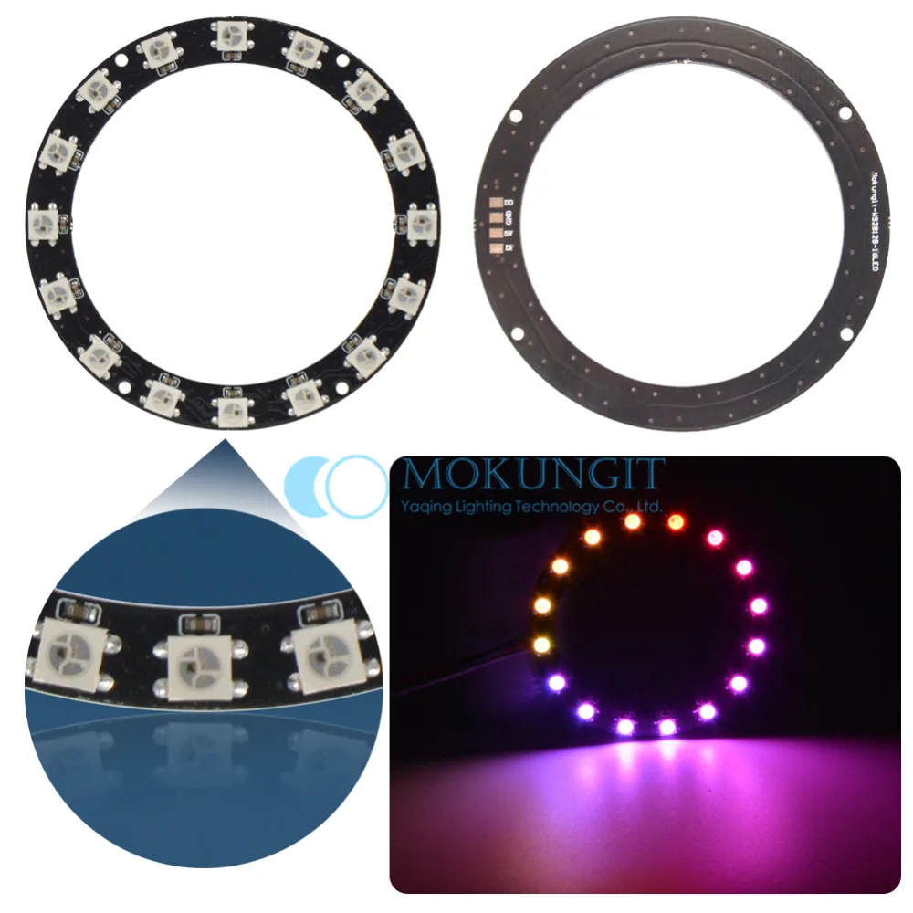 Mokungit WS2812B кольцо 1 8 12 16 24 32 93 241 SK6812 бит 4-Ring RGB светодиодный Ring 5050 встроенный rgb-драйвер для Arduino тип полосы