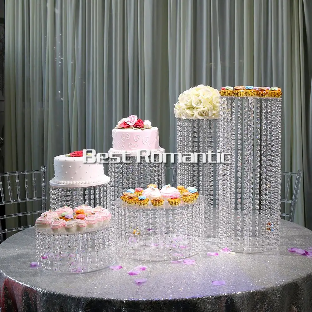 

6 Size /Lot Wedding Crystal Cake Stand/6PCS Differents Stand Cake Stand With Led Light For Wedding Decoration FREESHIPPING