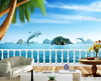 

beibehang papel tapiz Excellent quality HD fresh sea view room scenery 3D wallpaper TV background wall papel de parede 3d