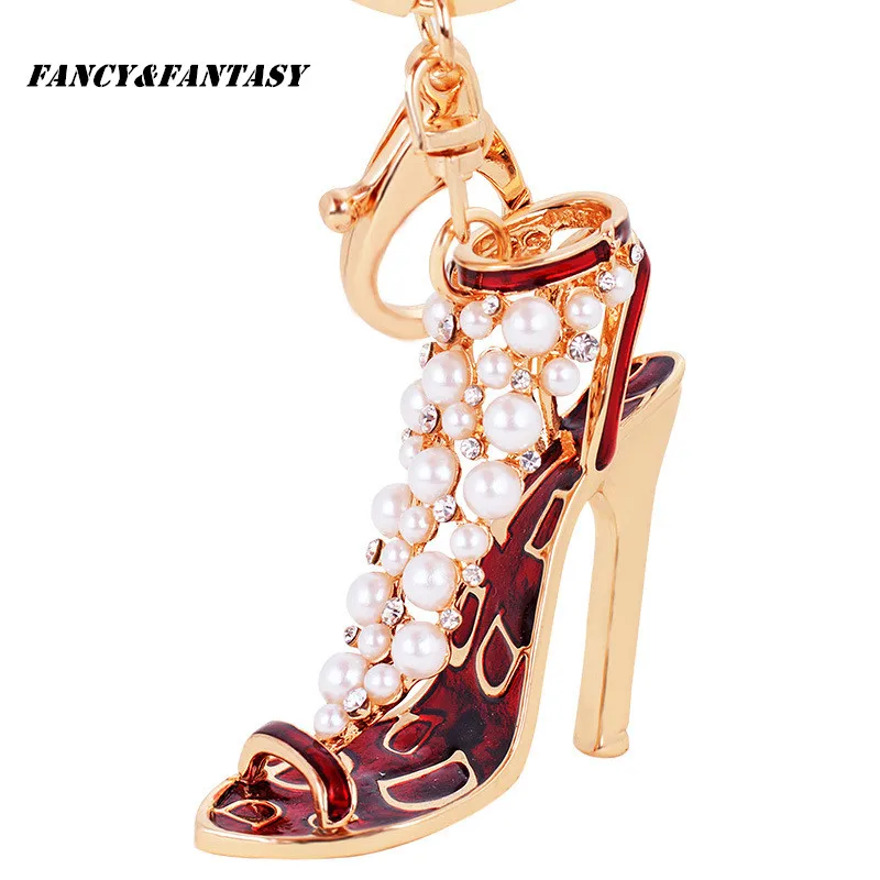 

Fancy&Fantasy 2017 New Creative Gifts With High-Heel Shoe Studded With Pearl Keychains Multicolor Girl Purse Handbag Keychain