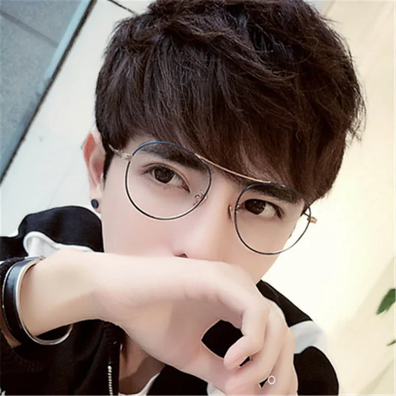 Real Monturas De Gafas Korean Double Beam Metalframes Male Female clear lens Retro Fake no degree Eyewear Metal round glasses Real Monturas De Gafas Korean Double Beam Metalframes Male Female clear lens Retro Fake no degree Eyewear Metal round glasses