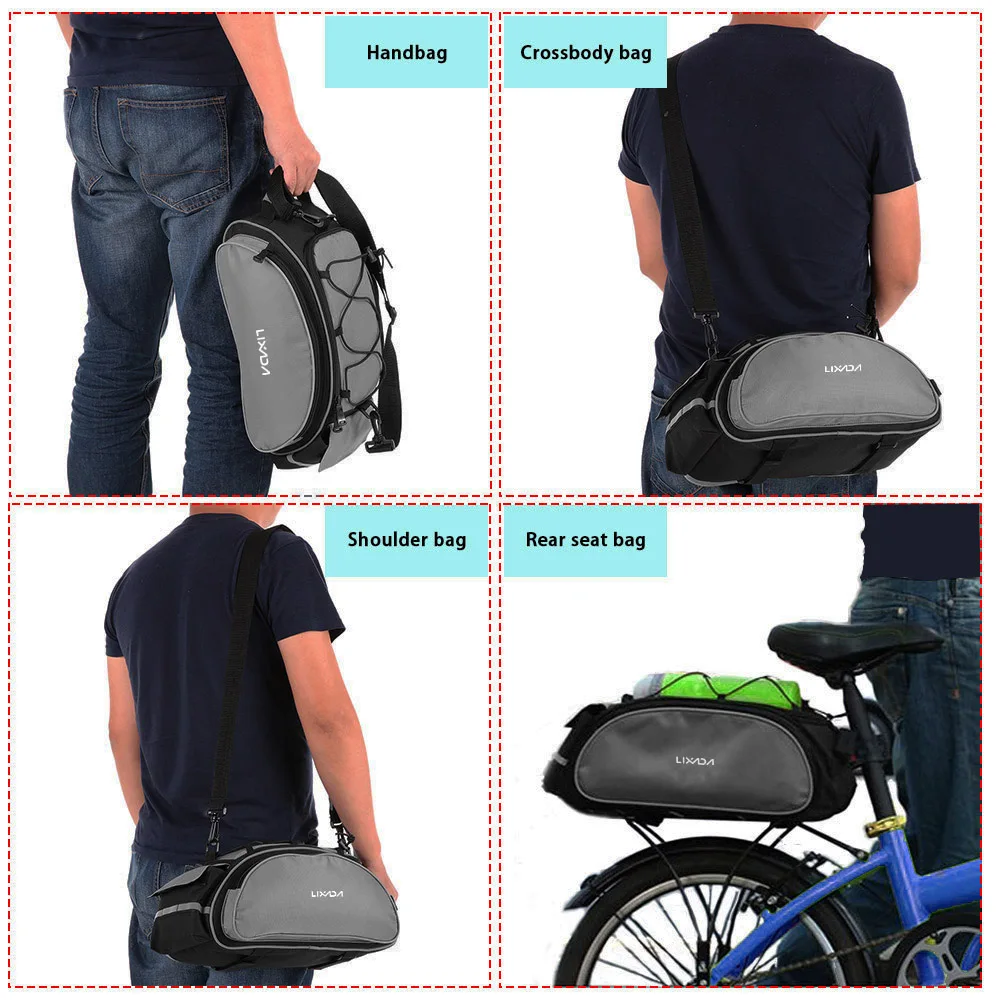 Cheap Lixada Rear Seat Bag For Bicycle Cycling Bags On Bike Backseat 13L Bicycle Bag Multifunctional Rack Pack Trunk For Bicycle 4