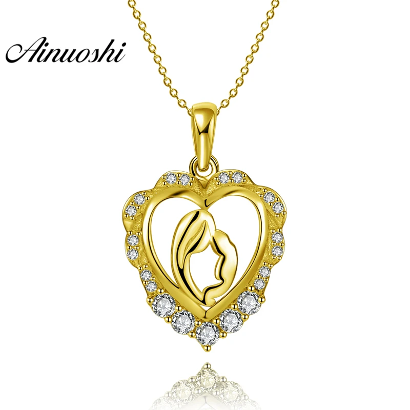 

AINUOSHI 10K Solid Yellow Gold Pendant Heart Pendant SONA Diamond Women Men Jewelry Pieta Painting Figures 1.9g Separate Pendant