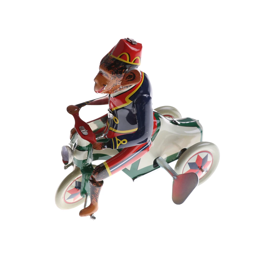 

Classic Toy Collectible Retro Zakka Home Decor Vintage Wind Up Circus Monkey Riding A Car Clockwork Tin Toy for children
