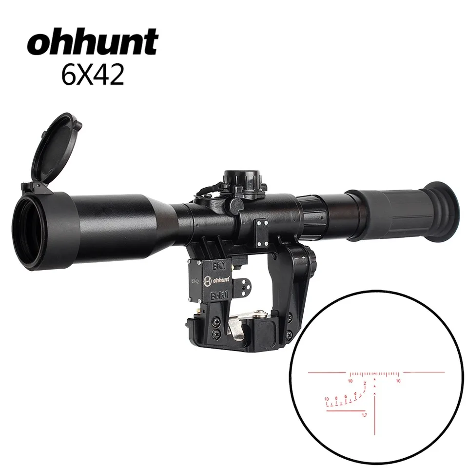 

ohhunt Tactical 6X42D Sight Red Illuminated SVD AK Rifle Scope POS-1 Glass Etched Reticle Hunting Sniper RifleScopes
