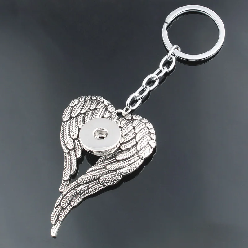 cheap cute metal Feather shape 18mm snaps button key chain ring keychain creative trinket novelty item best gift women men ZH103