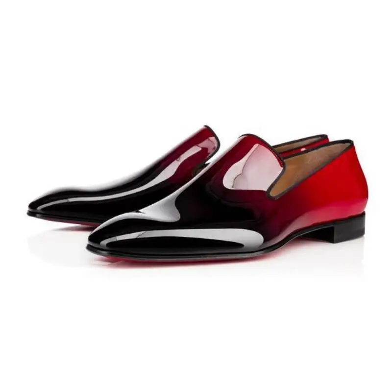 

Wholesale Top quality men Concise casual shoes Own Brand Red Bottoms Dandelion Flats Black Patent Leather shoes
