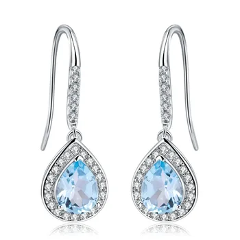 

GEM'S BALLET 2.17Ct Natural Classic Sky Blue Topaz Drop Earrings 925 Sterling Silver Gemstone Earrings for Women Fine Jewelry