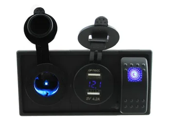

DC12V-24V 4.2A double USB port voltmeter power socket with rocker switch holder housing kit for car boat RV motorcycle marine