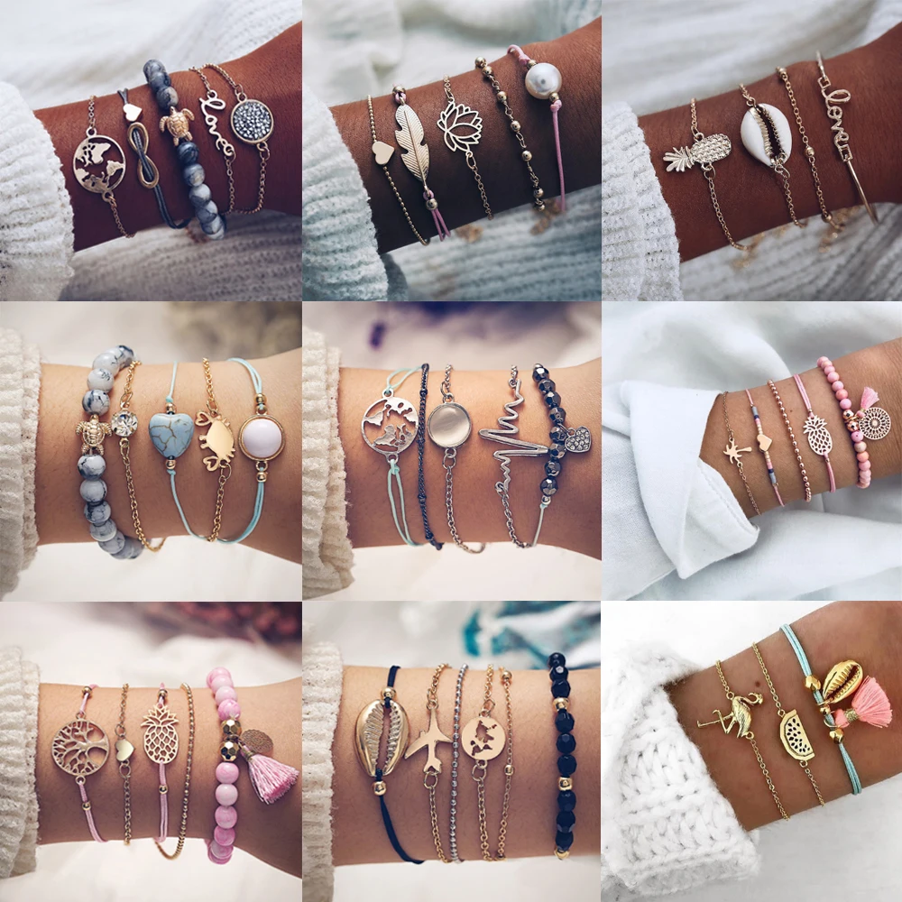 

17MILE Bohemian Charm Bracelets Set For Women 2019 Vintage Turtle Map Beads Multilayer Bracelet DIY Female Jewelry Drop Shipping