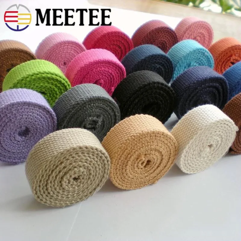 

Meetee 8yards 20mm Width 2mm Thick Multicolor Canvas Cotton Webbing Thick Textile Accessories Plain Weave DIY Bag Strap Material
