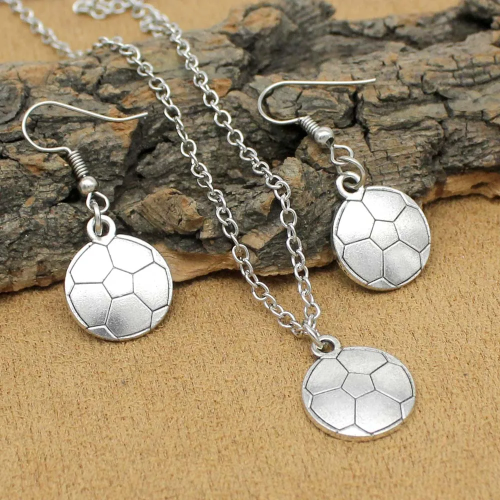 Fashion Tibetan Silver Sport Soccer Football Necklace Earrings Jewelry