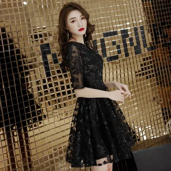 

Black Lace Embroidery Oriental Style Dresses Chinese Bride Vintage Traditional Wedding Cheongsam Dress Short Qipao Plus Size 3XL