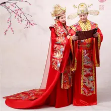 Китайская одежда ханьфу свадебное платье халат древняя невеста свадебное платье Красный Золотой Пара Свадьба Одежда император королева представление костюм