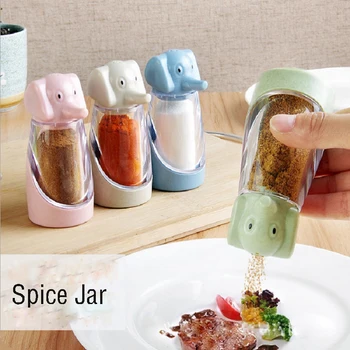 

Kitchen Supplies Glass Seasoning Jar Salt and Pepper Box Household Seasoning Bottle Storage Box Elephant Pattern