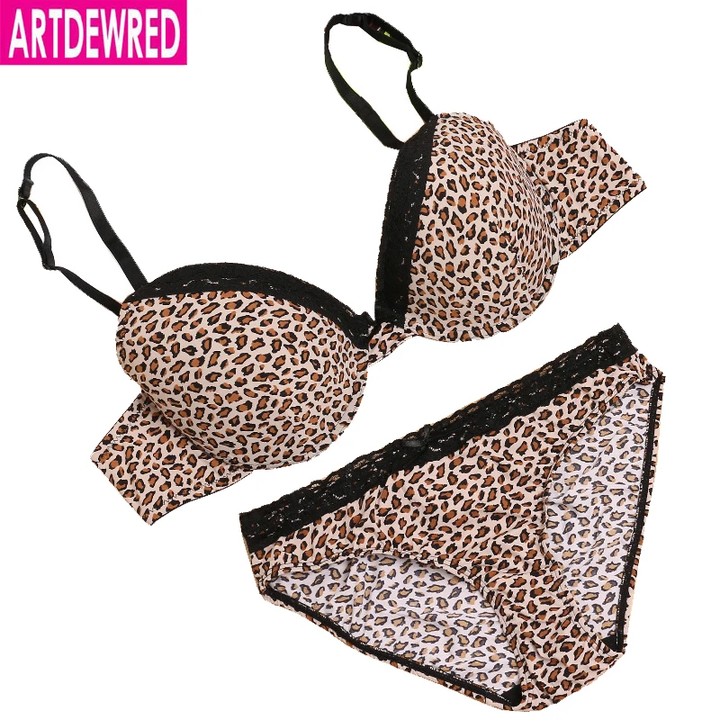 

ARTDEWRED Brand Leopard Temptation Lace Bra Set Women Intimate Plus Size BCD Push Up Bra Brief Sets Sexy Underwear Panty Set