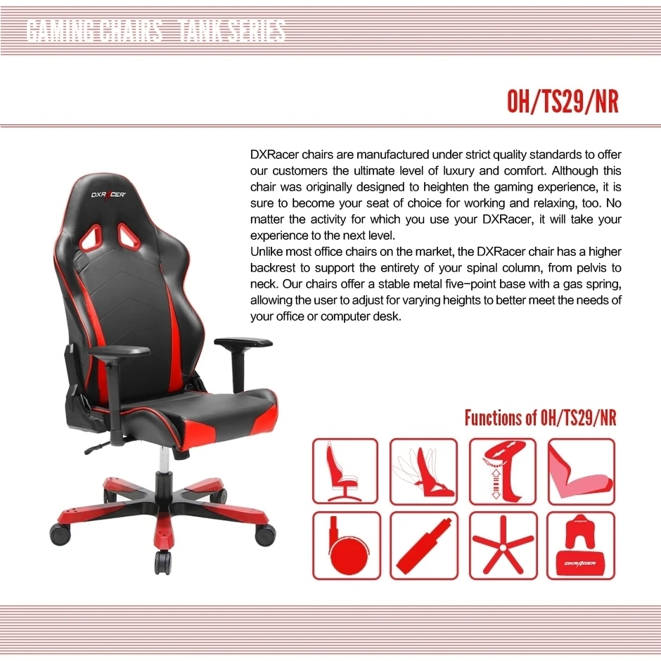 DXRacer OH/TS29/NR Big and Tall Office Chairs For Heavy People PU Computer Chair(Black/Red) (4)