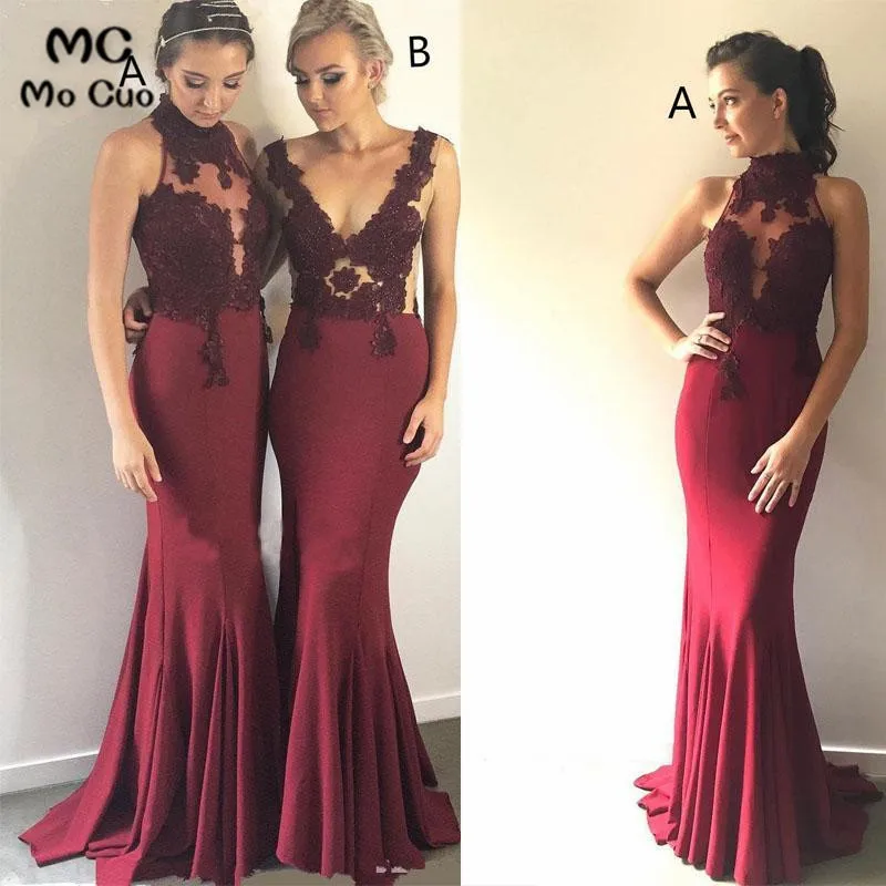 Mismatched Burgundy Mermaid Cheap Long Bridesmaid Dresses Online3